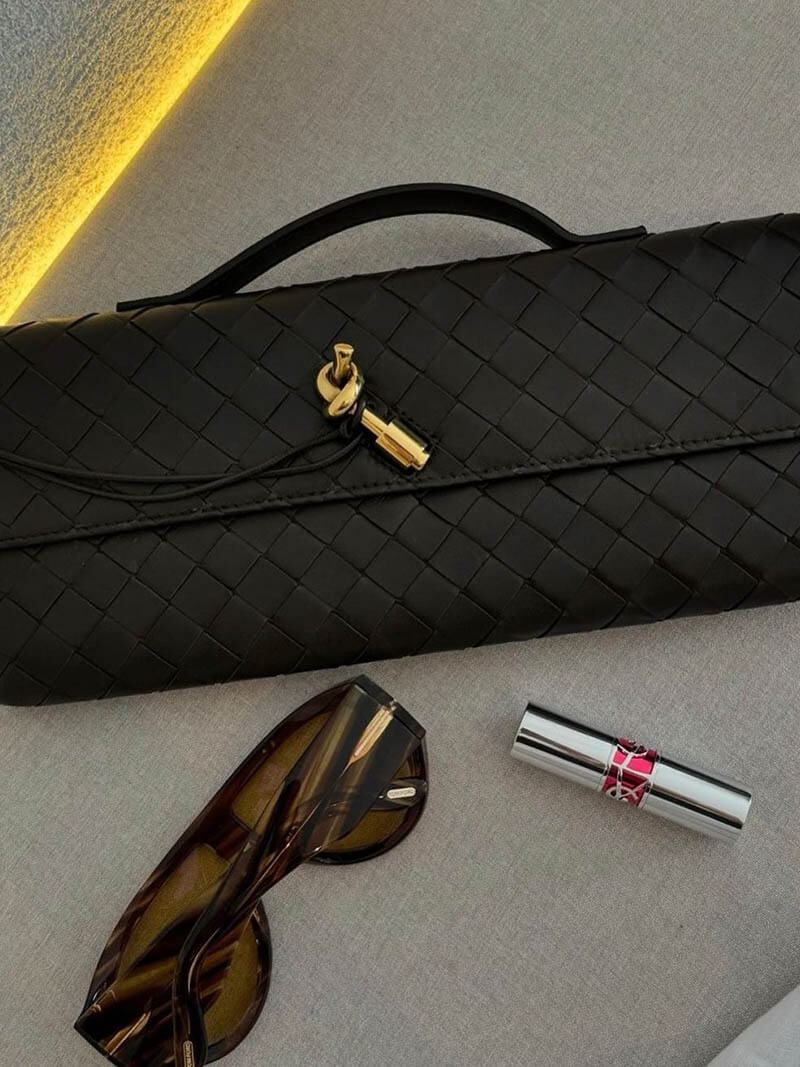 Ladies Clutch Bag - Luxury Woven Design - Flap Closure - Stylish Handle