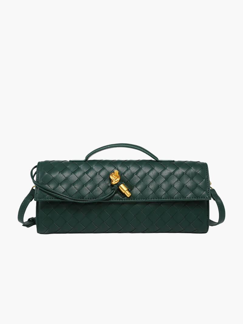 Ladies Clutch Bag - Luxury Woven Design - Flap Closure - Stylish Handle