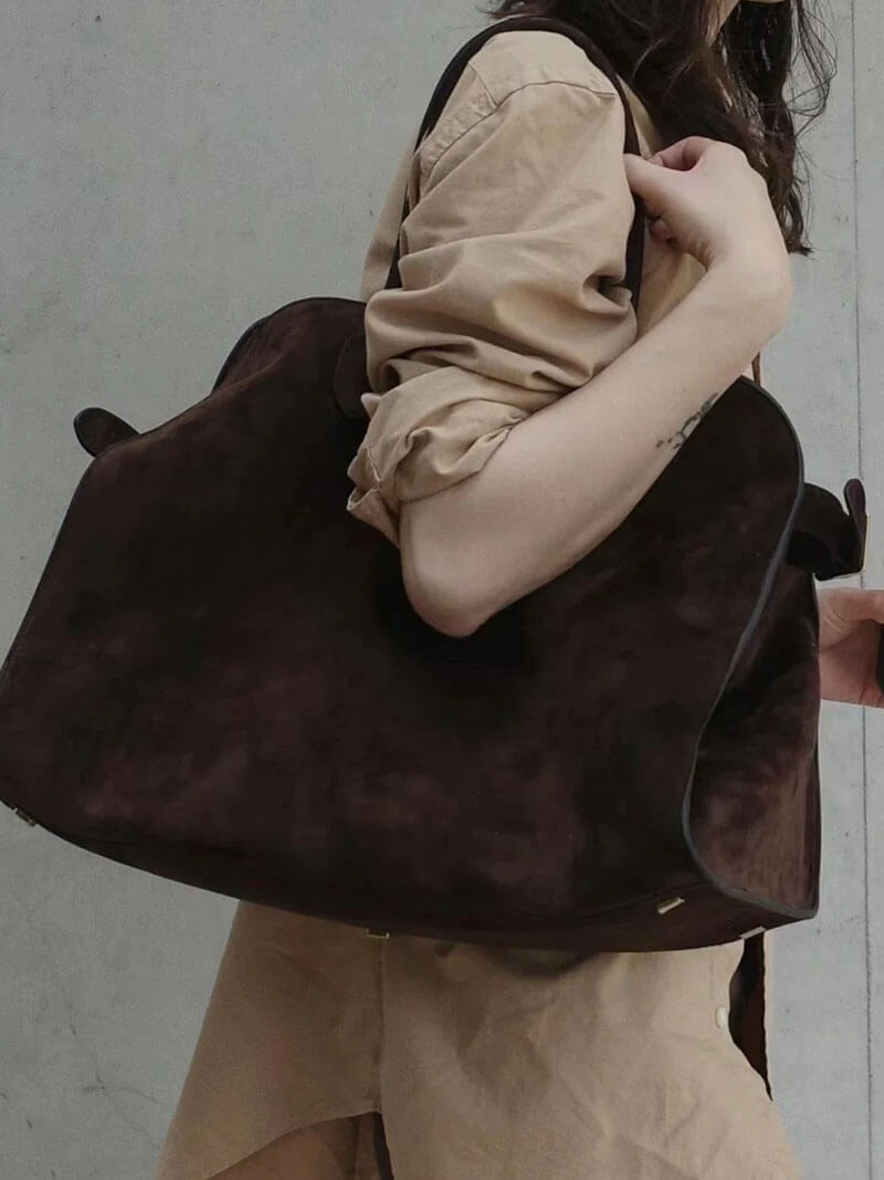 Ladies Handbag - Luxury Suede - Large Structure - Elegant Dome Shape - Functional Design