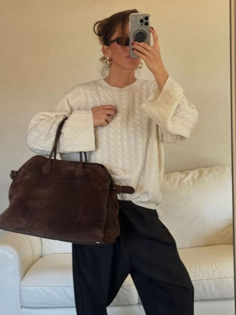 Ladies Handbag - Luxury Suede - Large Structure - Elegant Dome Shape - Functional Design