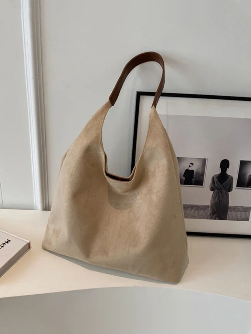 Ladies Shoulder Bag – Suede Hobo – Soft Unstructured Form – Spacious Casual Bag