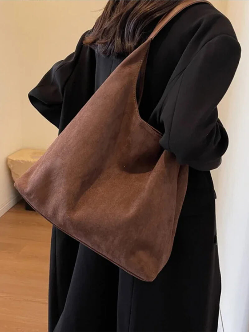 Ladies Shoulder Bag – Suede Hobo – Soft Unstructured Form – Spacious Casual Bag
