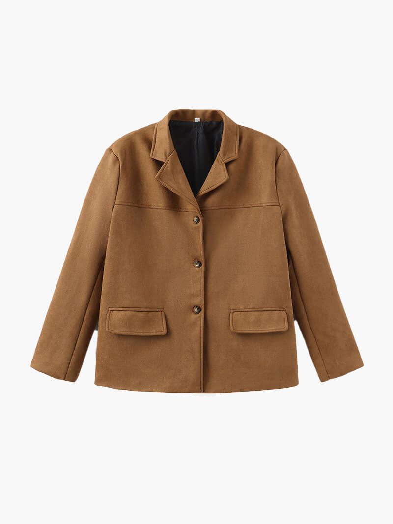 Retro artistic brown coat for ladies - casual with lapel collar