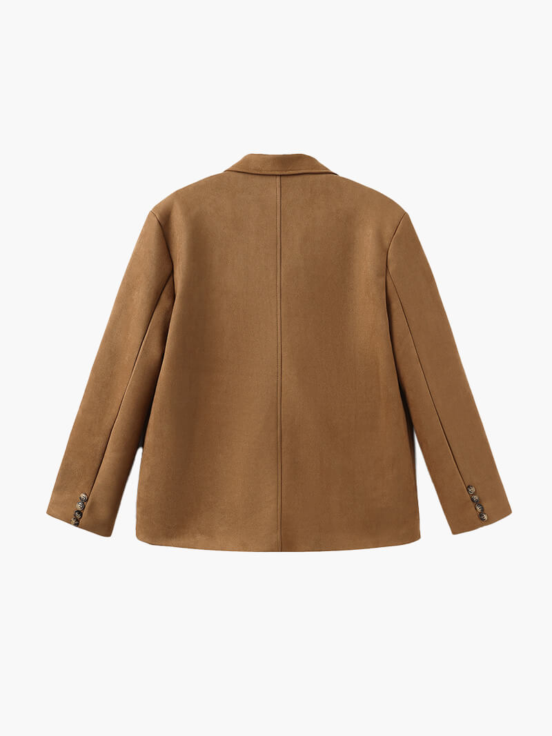 Retro artistic brown coat for ladies - casual with lapel collar