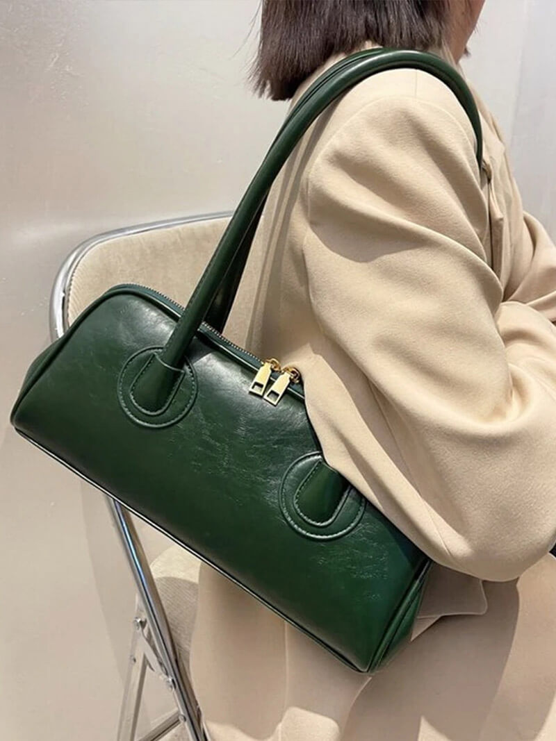 Ladies Shoulder Bag - Genuine Leather - Structured Model - Zip Closure - Timeless Design