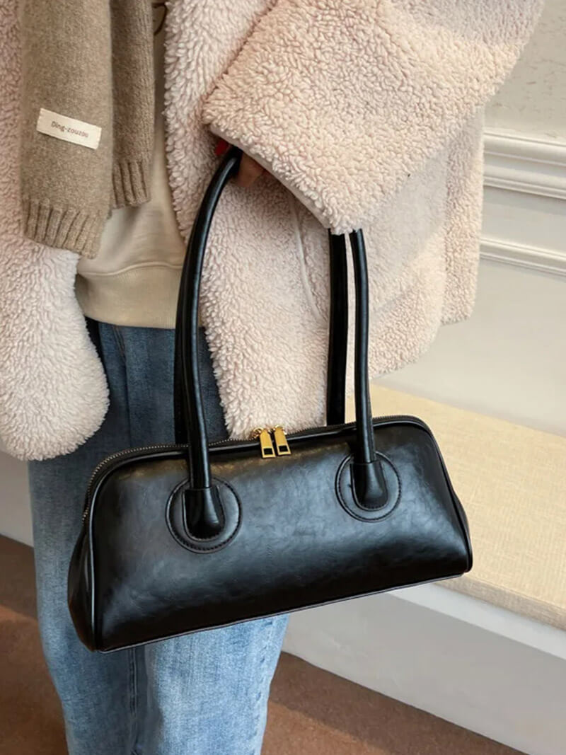 Ladies Shoulder Bag - Genuine Leather - Structured Model - Zip Closure - Timeless Design