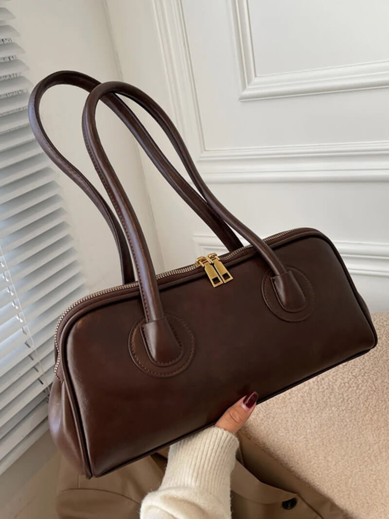 Ladies Shoulder Bag - Genuine Leather - Structured Model - Zip Closure - Timeless Design