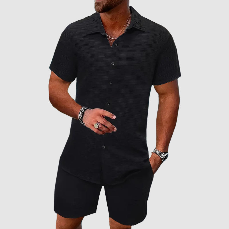 Men's Set of Shirt and Shorts – Relaxed Fit – Short Sleeves – Breathable Luxury Fabric