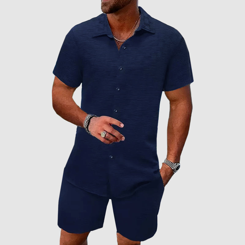 Men's Set of Shirt and Shorts – Relaxed Fit – Short Sleeves – Breathable Luxury Fabric