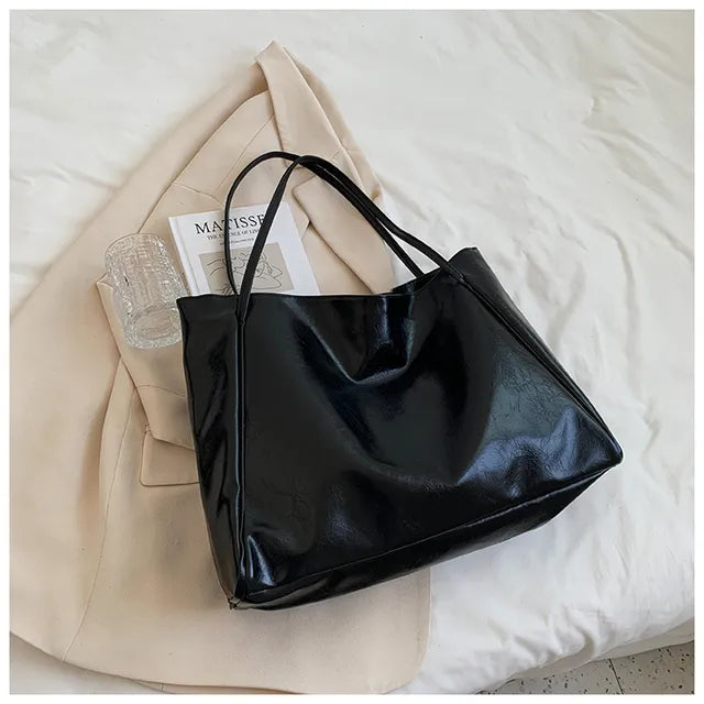 Leather tote bag - spacious brown women's handbag