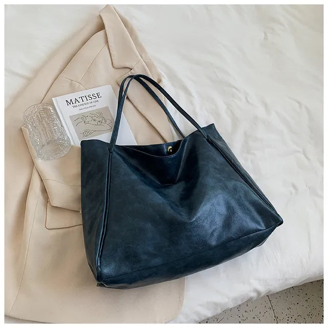 Leather tote bag - spacious brown women's handbag