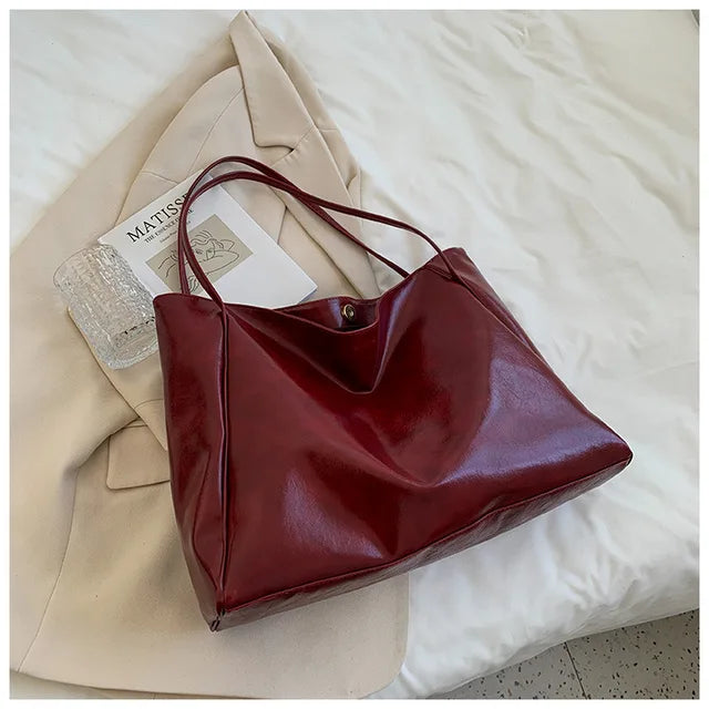 Leather tote bag - spacious brown women's handbag