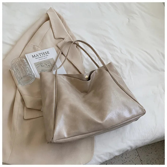 Leather tote bag - spacious brown women's handbag