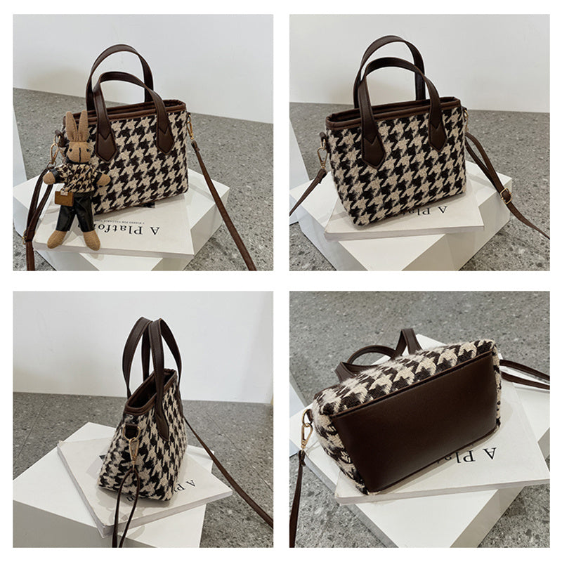 Ladies Handbag – Houndstooth Design – Adjustable Shoulder Strap – Stylish & Functional