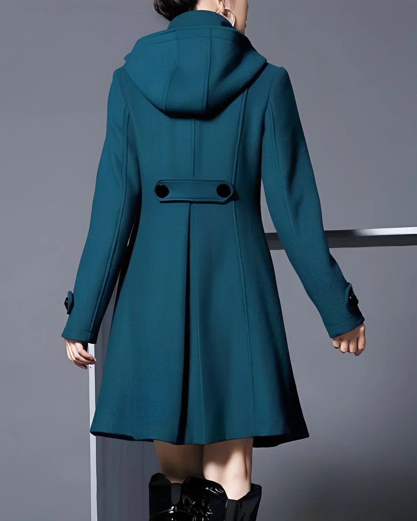 Ladies Coat - Wool - A-line - Double-breasted - High Collar - Knee-length - Elegant Fit