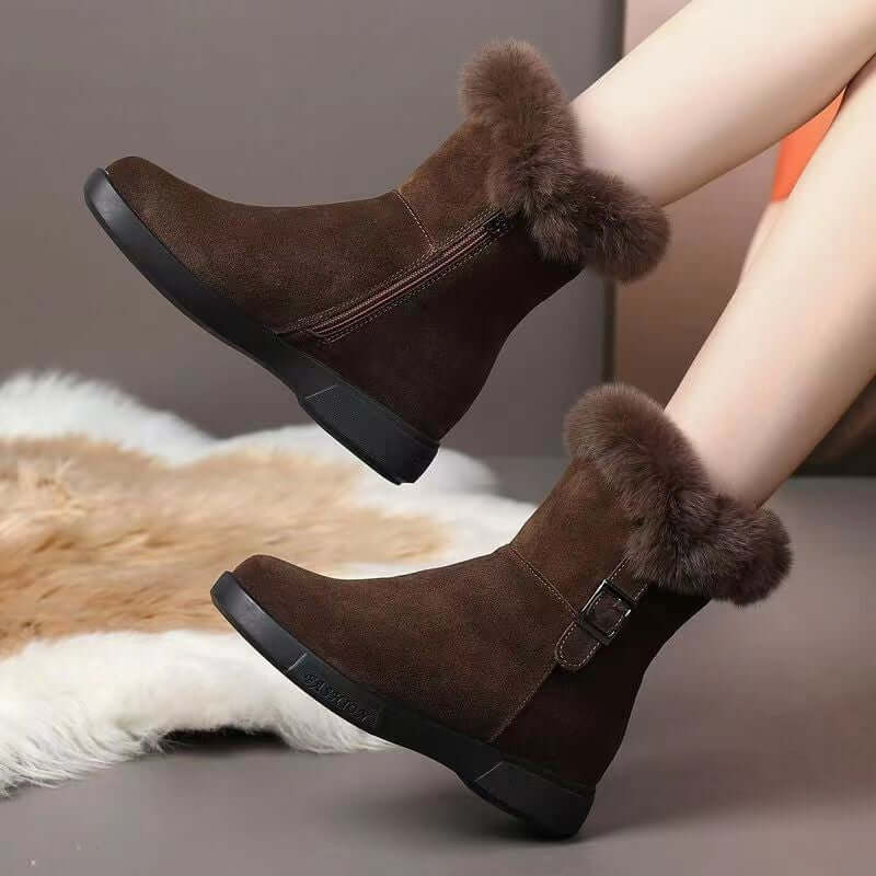 Women's Snowboots – Water-repellent – Faux Fur – Grip Sole – Zipper – Buckle