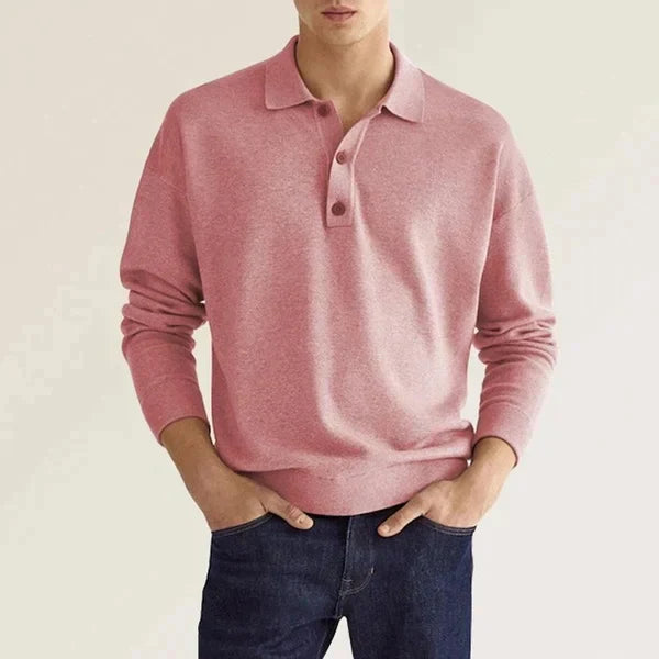 Men's Polo Shirt – Long Sleeves – Regular Fit – Breathable Cotton – Ribbed Cuffs