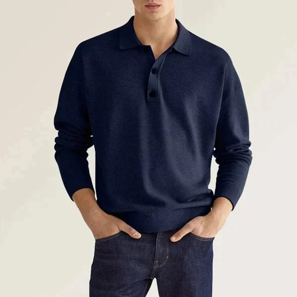 Men's Polo Shirt – Long Sleeves – Regular Fit – Breathable Cotton – Ribbed Cuffs