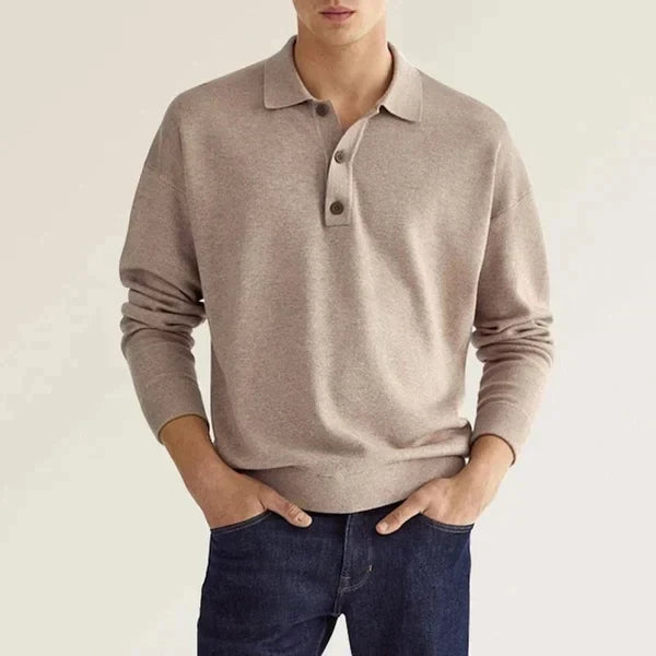 Men's Polo Shirt – Long Sleeves – Regular Fit – Breathable Cotton – Ribbed Cuffs