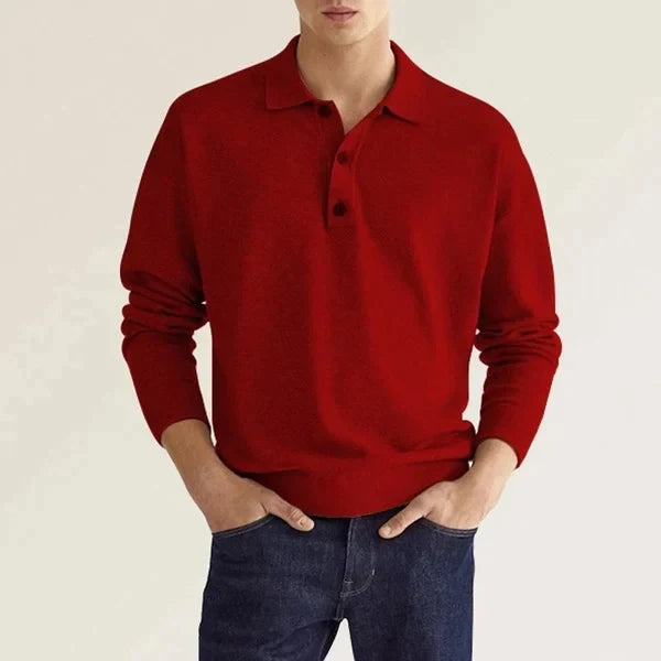 Men's Polo Shirt – Long Sleeves – Regular Fit – Breathable Cotton – Ribbed Cuffs