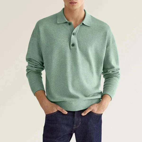 Men's Polo Shirt – Long Sleeves – Regular Fit – Breathable Cotton – Ribbed Cuffs