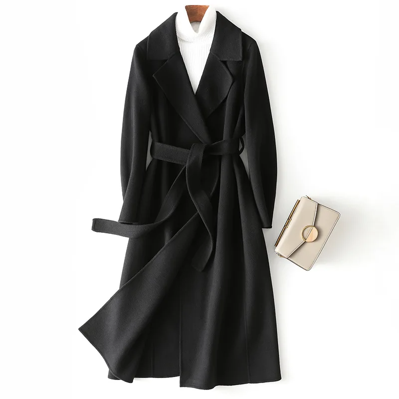 Ladies Coat – Wool – Long Model – Belt – Open Front – Classic Design