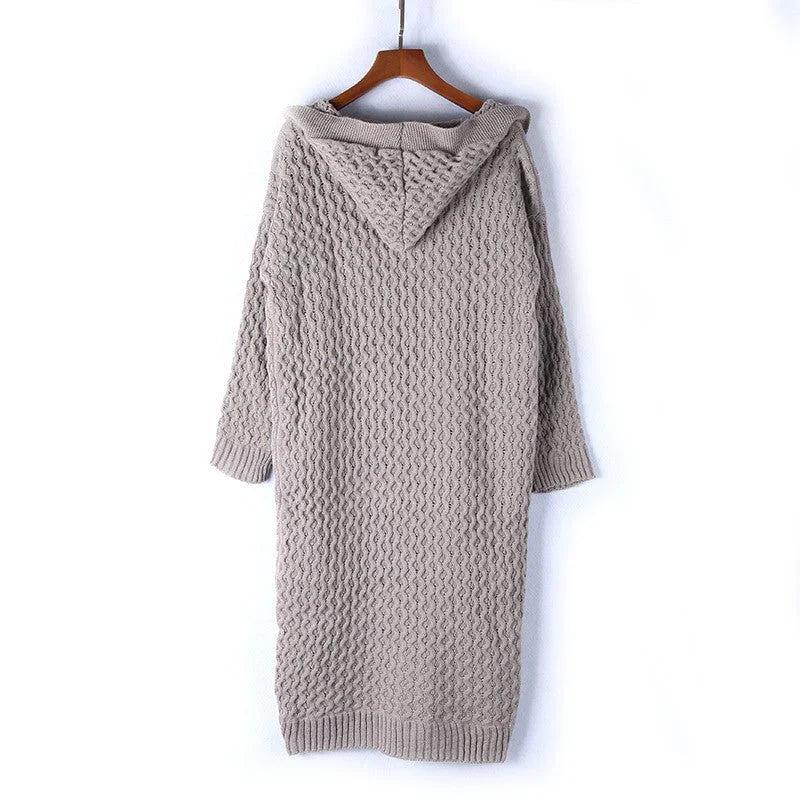 Women's Cardigan – Knitted – Oversized Fit – Hood – Cable Knit – Long Style